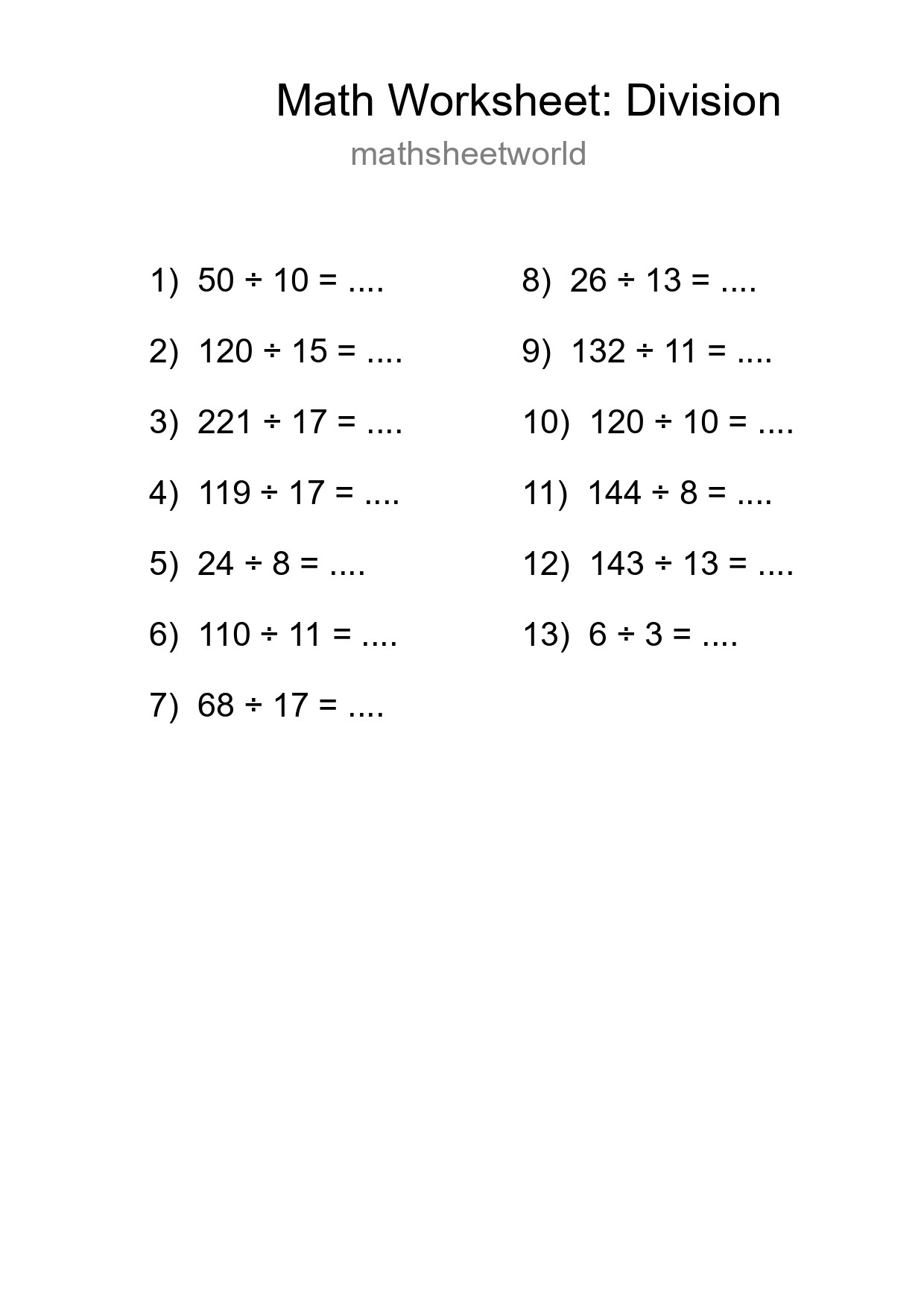 Printable Free 13 Division Math Worksheet For Grade 2 - Part 235